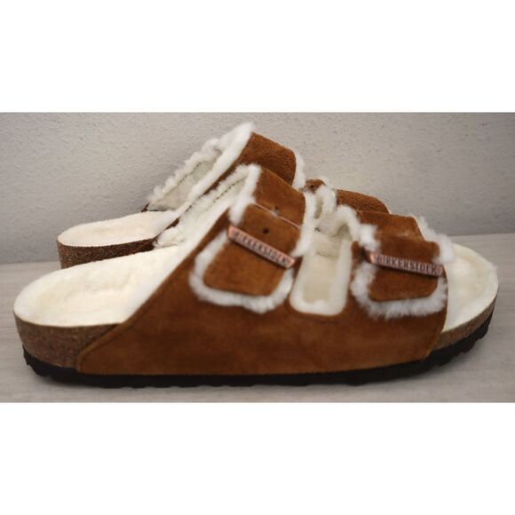 Birkenstock Women's 10 Men's 8 Mink Brown Arizona Shearling Suede Sandals - Picture 12 of 16